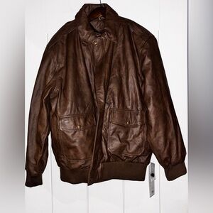 Vintage Distressed Luxe Leather Aviator Bomber Jacket Sleek Smooth Fit Men XLNEW